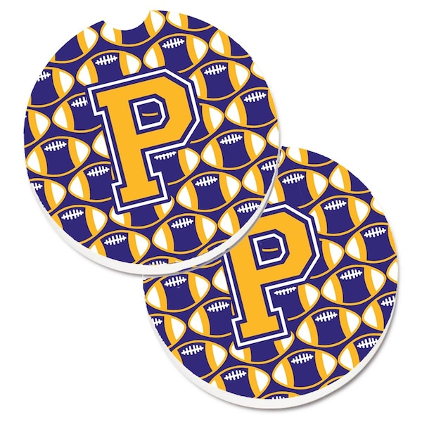 Carolines Treasures Letter P Football Purple and Gold Cup Holder Car Coaster, PK2 CJ1064-PCARC - main